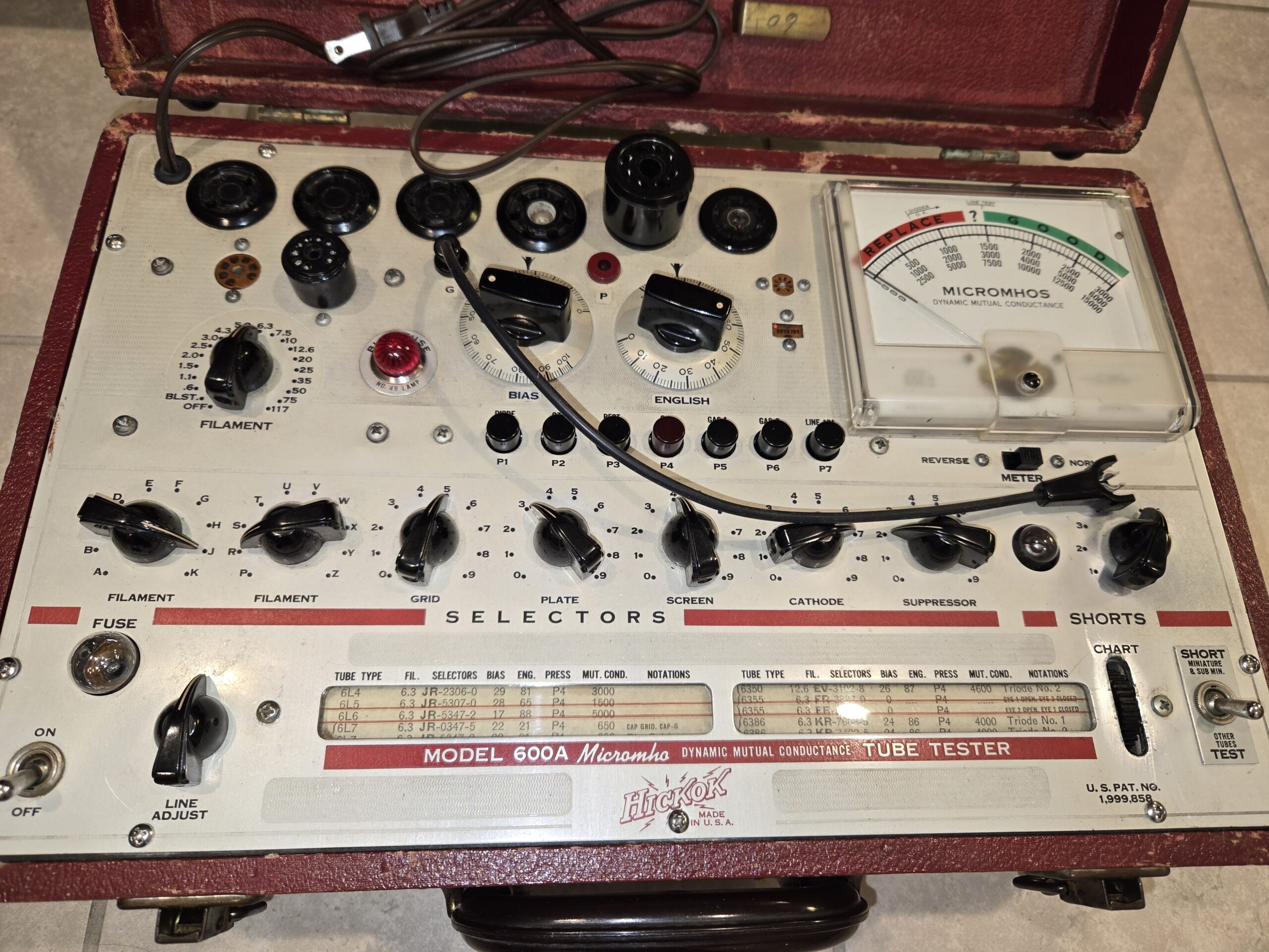 Hickok 600A deck of a well used tube tester